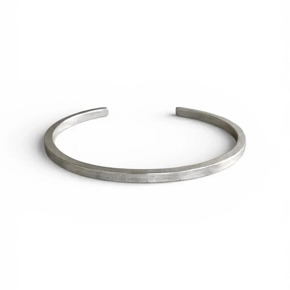 Brushed sterling silver square open cuff bangle bracelet.